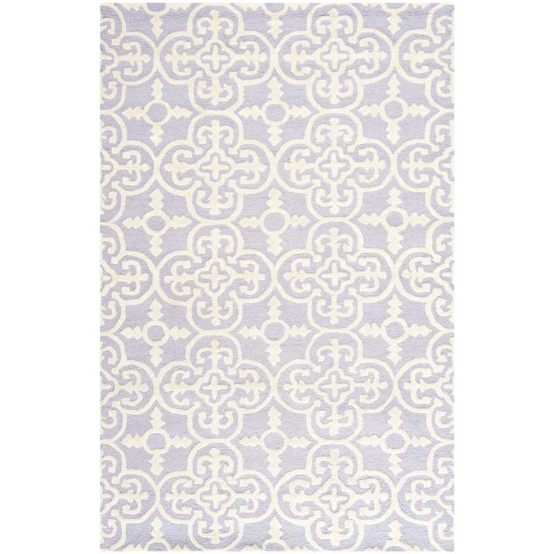Tapis lavande / ivoire en laine touffeté à la main Clapham, Rectangle 5 pi x 8 pi
