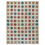 Ivory Room Size Antique Geometric Floral American Folk Art Design Hooked Rug
