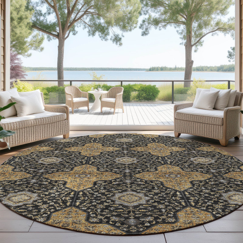 Machine Washable Indoor/Outdoor Lanphear ACN2410 Global Rug, Round 8'