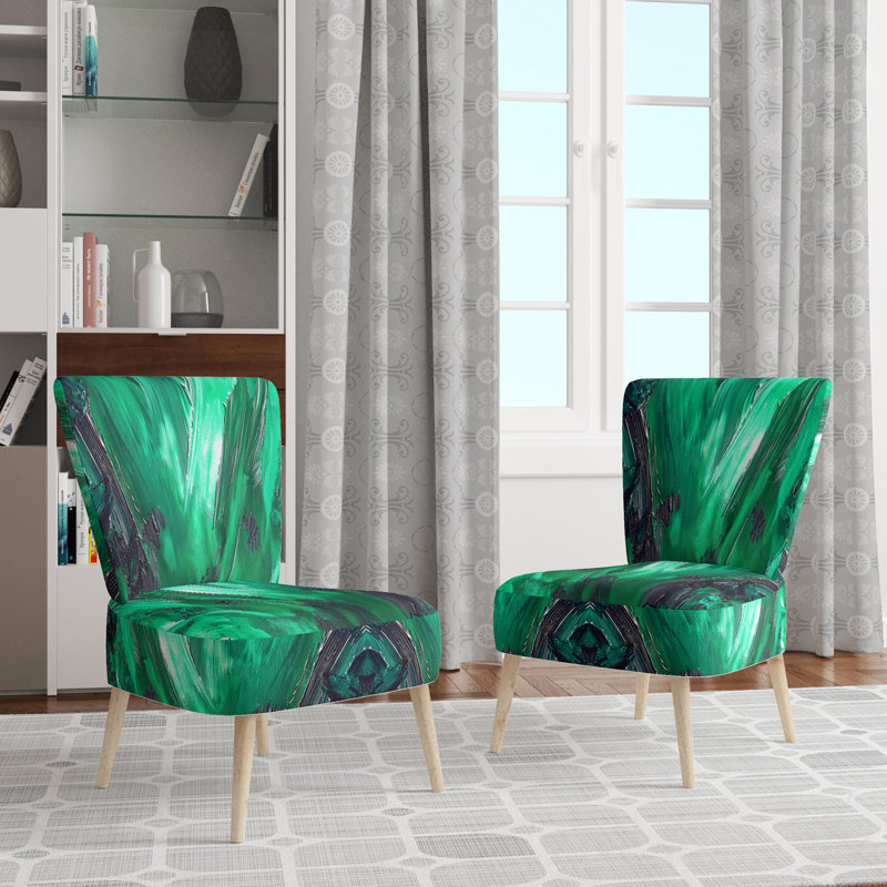 Accent Chair, Beige Floral Pattern Upholstered Decor - Beige Floral Pattern II, Green
