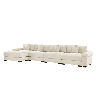 170" Oversized Cloud Modular L-Shape Sectional Couch,Soft Corduroy Fabric,With An Ottoman Deep Seat Wide Armrests,Ergonomic Design,12 Throw Pillows, Easy Assembly,For Living Rooms Studies,Cream