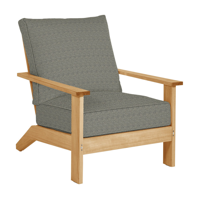 Ashland Patio Lounge Chair with Cushions, Welt, Natural Teak, Intermix Bark