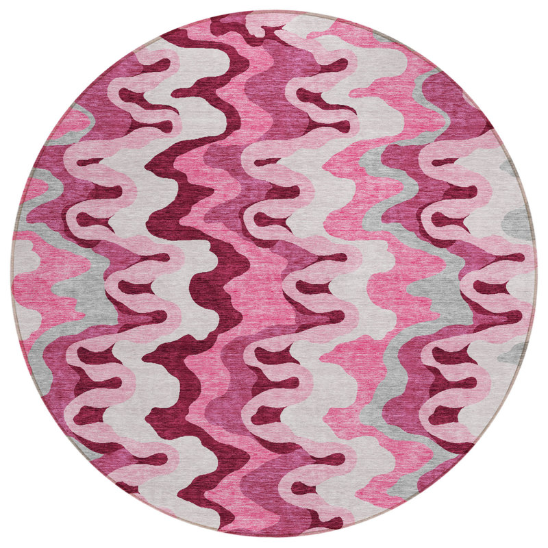 Tapis d'intérieur rond lavable abstrait 8 pi rosé et mauve