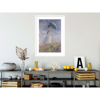 «Femme avec un parasol tourné vers la droite» par Claude Monet, impression giclée encadrée