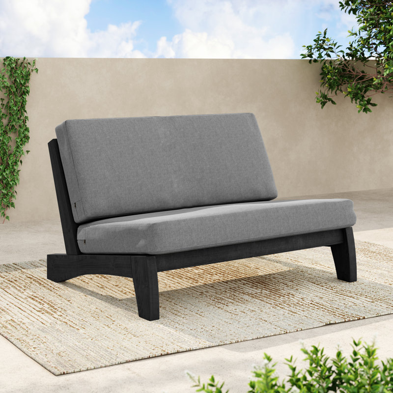 Asharna Outdoor Patio Loveseat with Cushion, Gray, Black