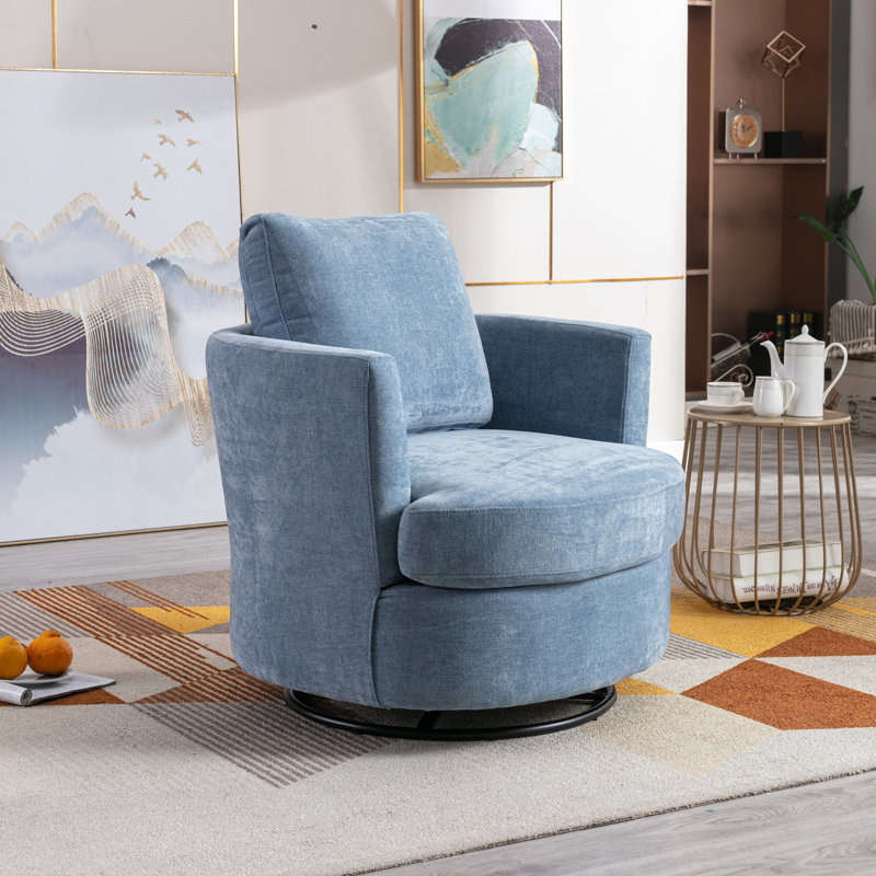 Yelina Polyester Slipcovered Swivel Barrel Chair, Light Blue 100% Polyester