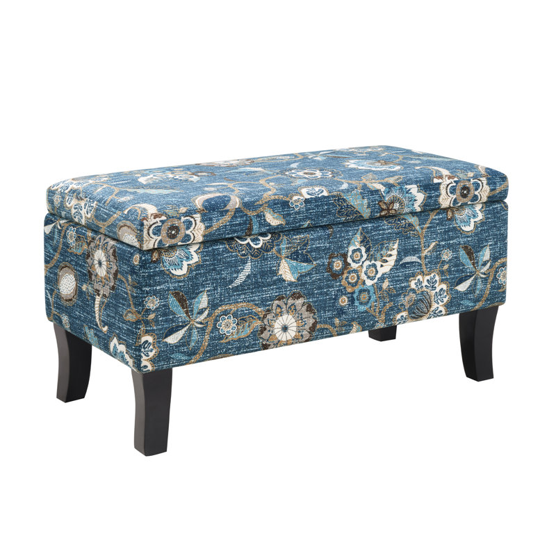 Tarrin Upholstered Ottoman, Indigo Flora
