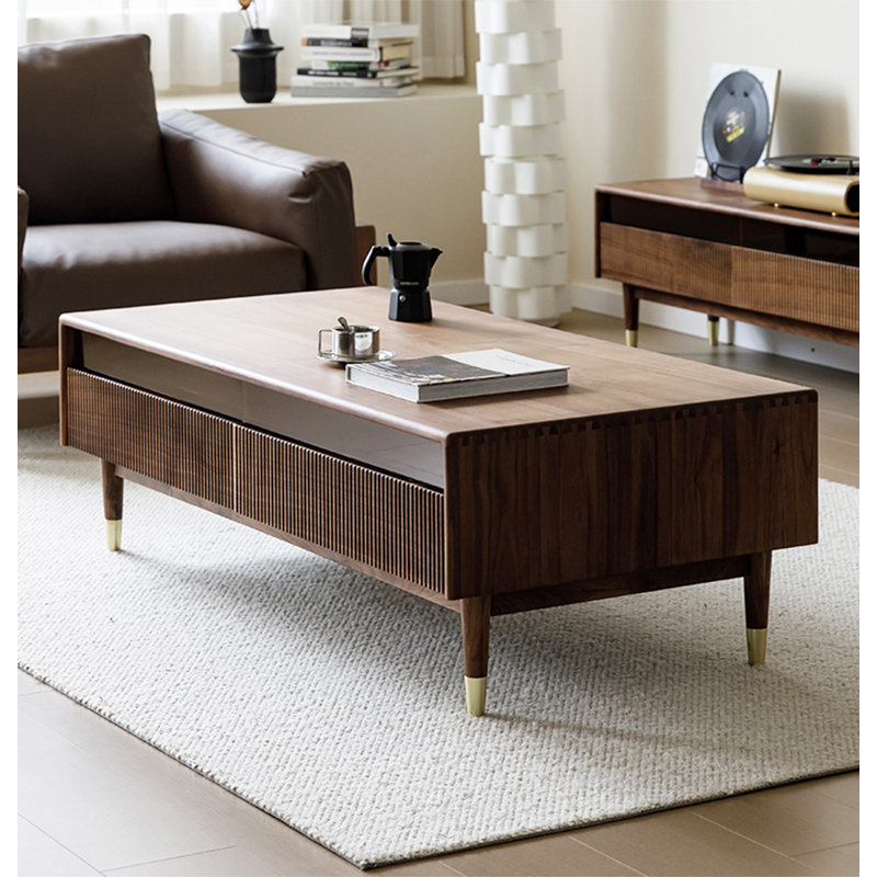Table basse en noyer noir tout en bois massif, H 17,72 po x L 55,12 po x l 27,56 po