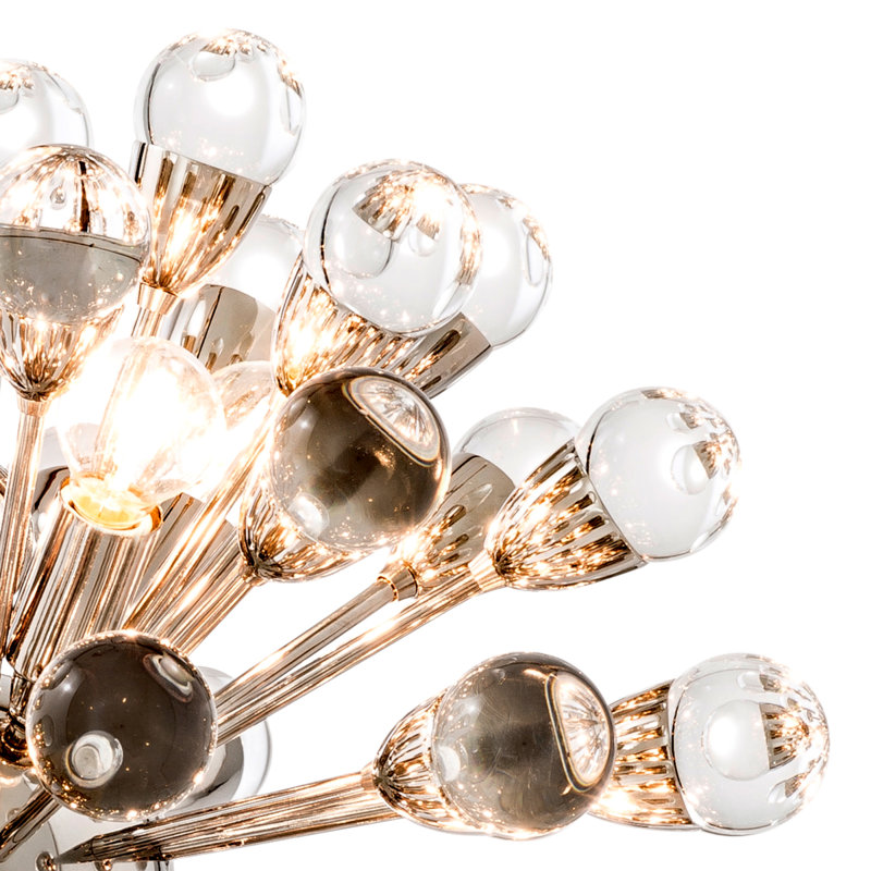 Lustre sphérique Spoutnik 12 lumières Antares, Nickel, H 79 po x l 20 po x P 20 po