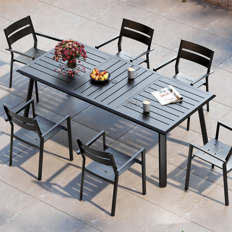 Rajni Rectangular Aluminum Outdoor Dining Table with Umbrella Hole, 82.7'' in. W X 38'' in. D, 29.7" H x 82.7" W x 38" D