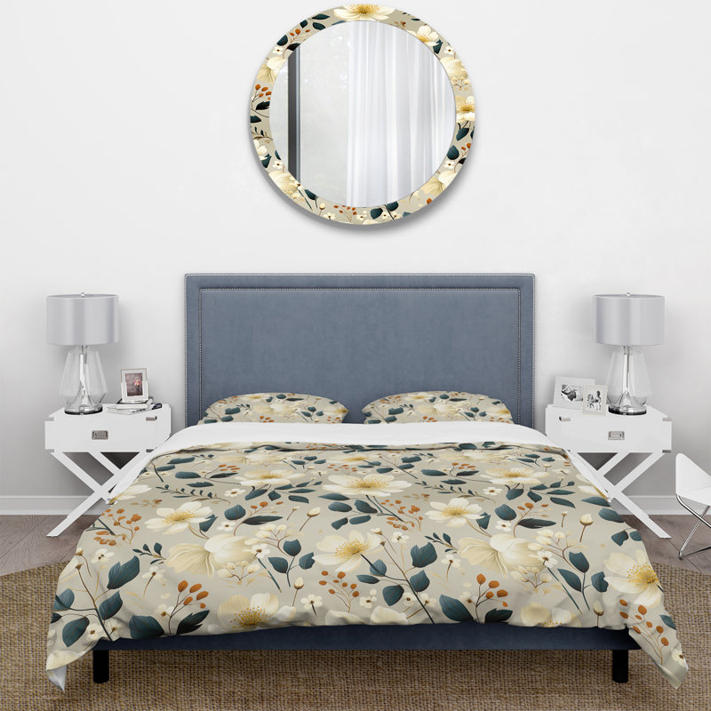 Ensemble de housse de couette Minimalisme à motif de fleurs grises et beiges I