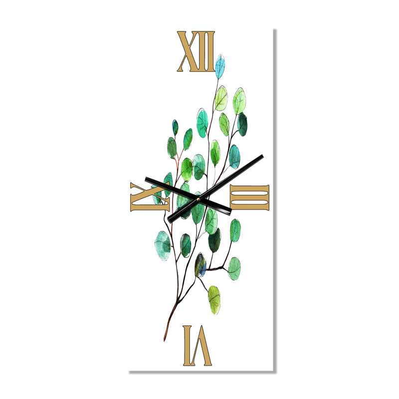 Horloge murale jeunes feuilles d'eucalyptus et branches IV, Grand