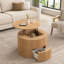 Table basse ronde à plateau relevable, table d'appoint moderne en bois cannelé avec rangement caché pour le salon-1528239542