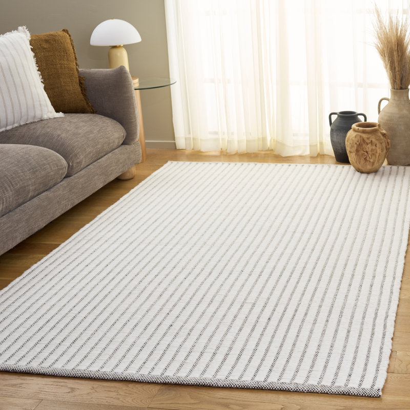 Vermont Hand Woven Wool;Cotton Striped Indoor Rug, Rectangle 5' x 8'