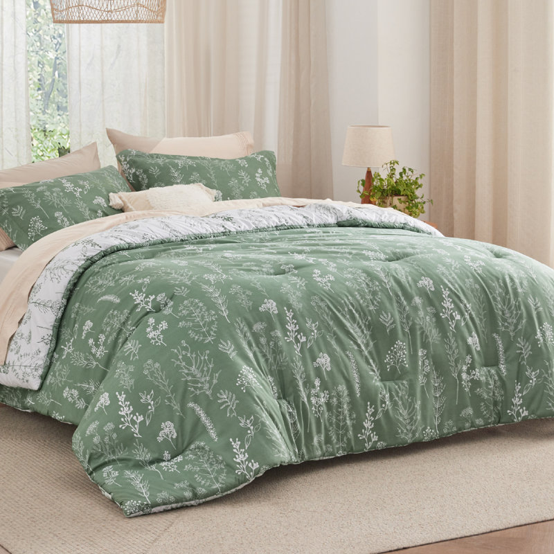 Best Seller Bedsure Comforter Set Reversible Cute Floral Bedding, 89GSM, Sage Green, Cal King