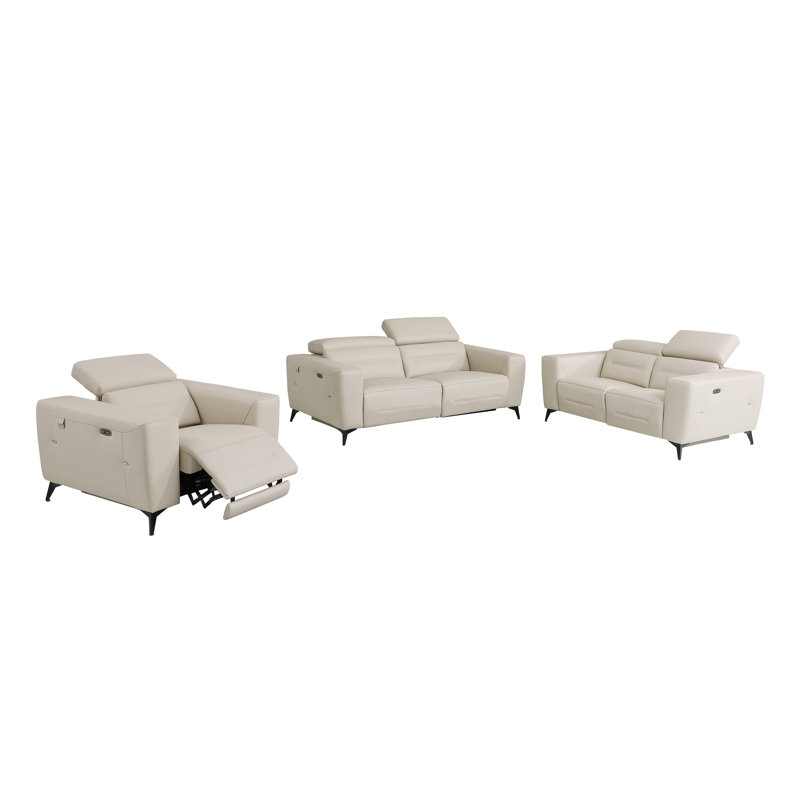 Canapé, causeuse et fauteuil inclinables électriques en cuir italien Sakai, Beige