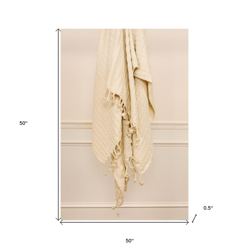 Jeté en tricot ivoire 100% coton