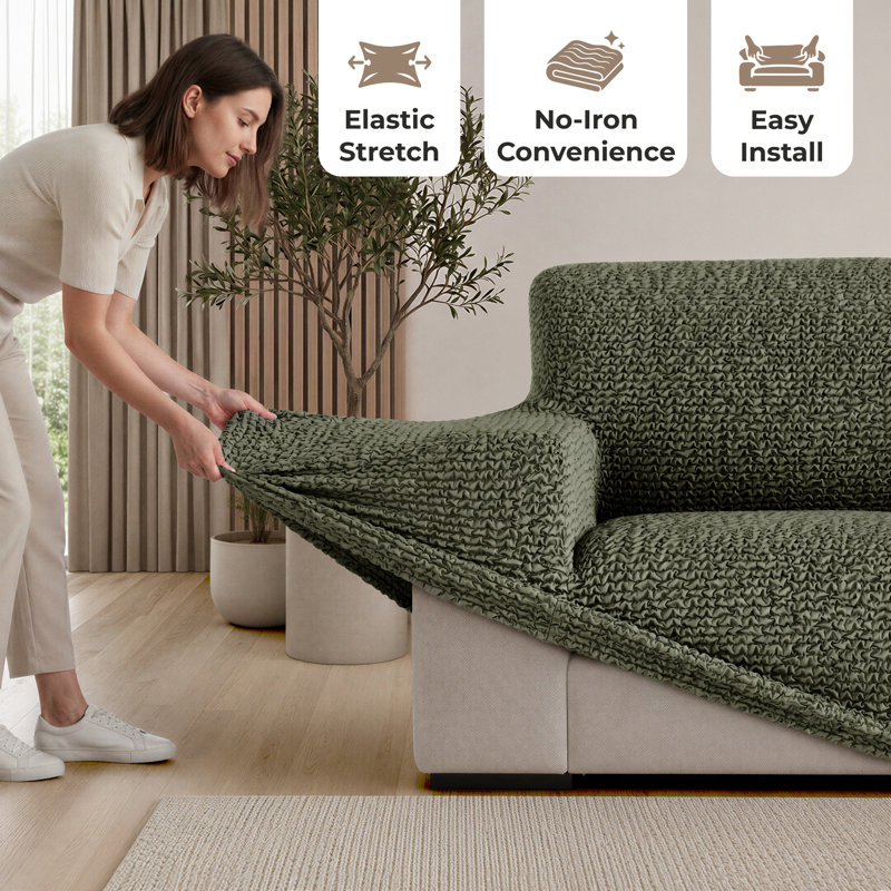 Stretchy Slipcover for Sofa – Machine Washable & Furniture Protector - Comfort Collection, 35" H x 60" W x 40" D, Green