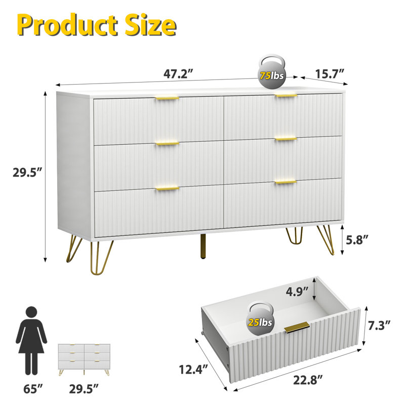 Commode 6 tiroirs Sybrand, Blanc