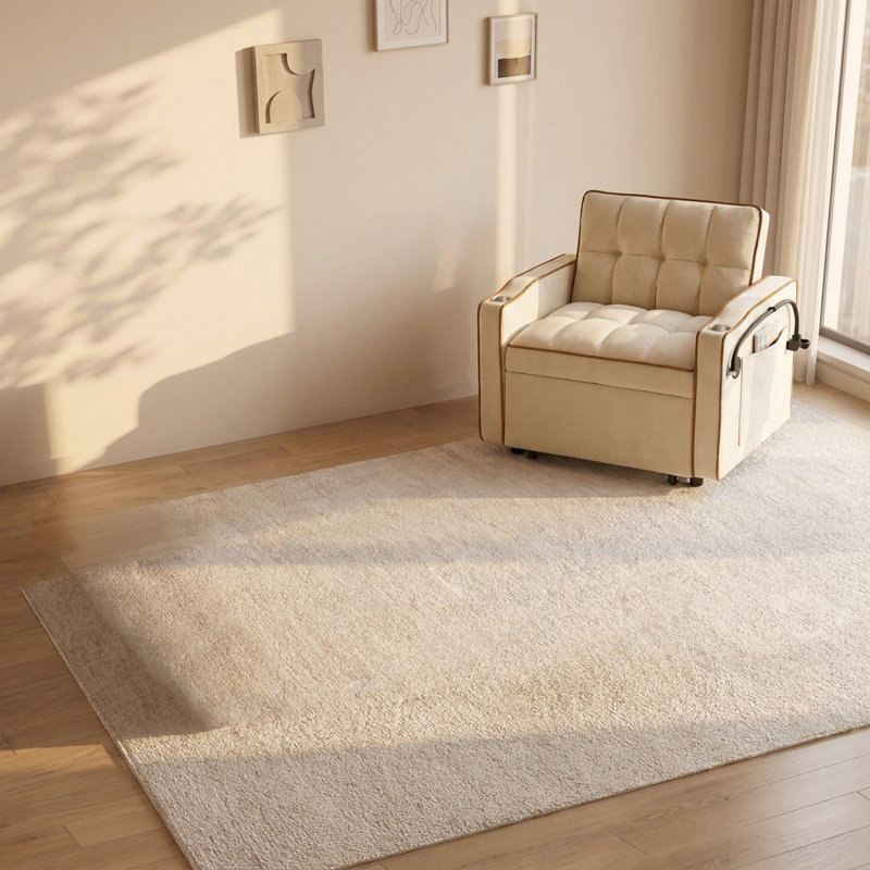 Canapé-lit pliable polyvalent avec 3 longueurs, lit escamotable en velours moderne, dossier réglable, port USB, cendrier et support pour téléphone pivotant, blanc crème