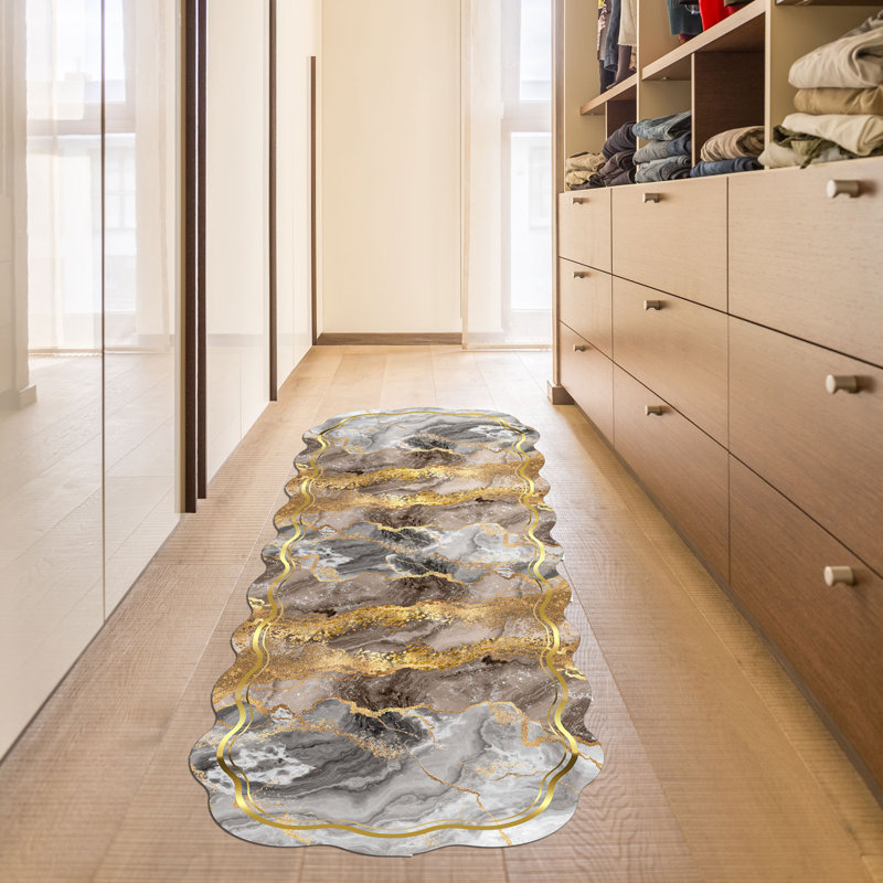 Luxurious Area Rug, Mink, Grey & Gold | 100% Polyester, 35.3 oz/sq yd | Non-Slip Leather Sole, Antibacterial, Machine Washable at 86°F | Easy to Clean, Stylish Digital Print Design | Perfect for Living Room, Bedroom & Office Decor