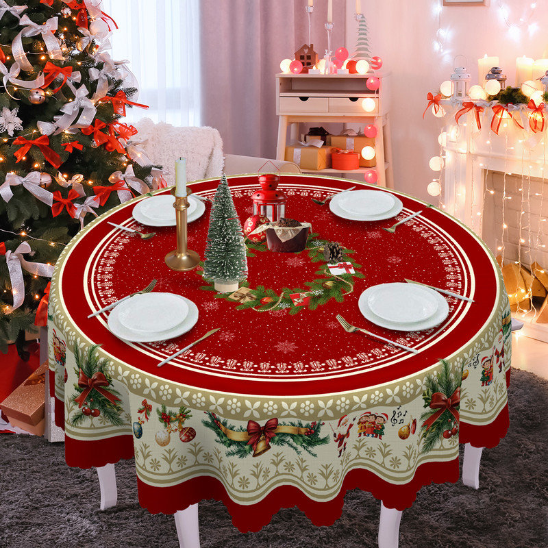 Nappe lavable en polyester avec motif de couronne de Noël