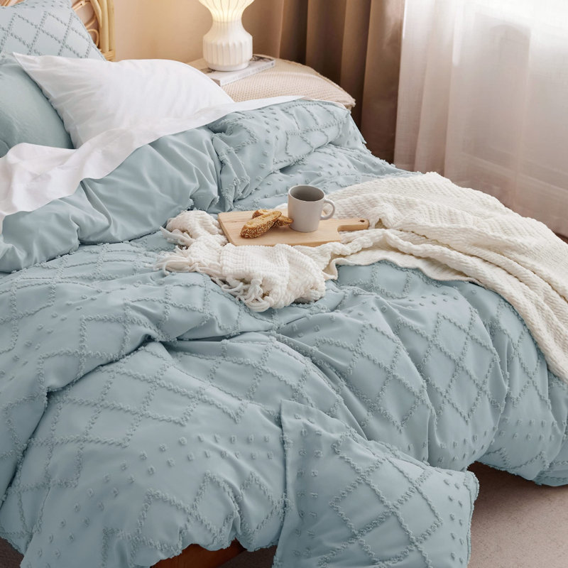 Bedsure Boho Duvet Cover Set For All Season, Dusty Blue, King Duvet Cover + 2 King Pillow Sham
