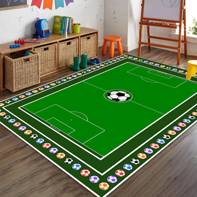 Soccer Rug,American Style Bedroom Decorate Football Green Sports Field Area Carpet,Machine Washable Rugs for Bedroom Living Room Game Room Soccer Field Decor Indoor Rugs, 4.6′ × 6.6′