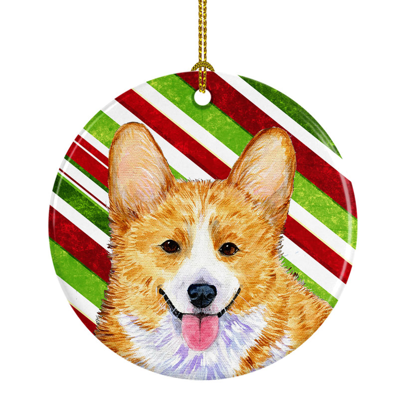 Ornement figurine suspendu en céramique de noël corgi