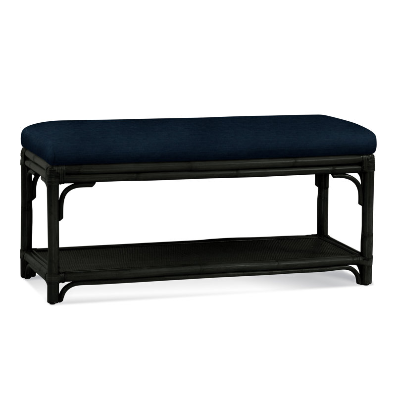 Summer Retreat Wicker Shelf Storage Bench, Black, Basic Grey; 0317-83