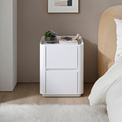 Modern High-gloss 2-drawer Nightstand In White