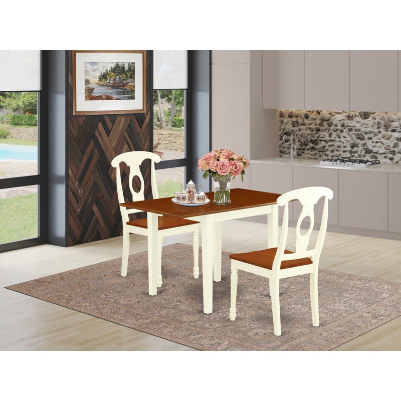 Boylston Four Leg Dining Set, Cherry, Buttermilk, 3 Pieces: 1 Table, 2 Chairs