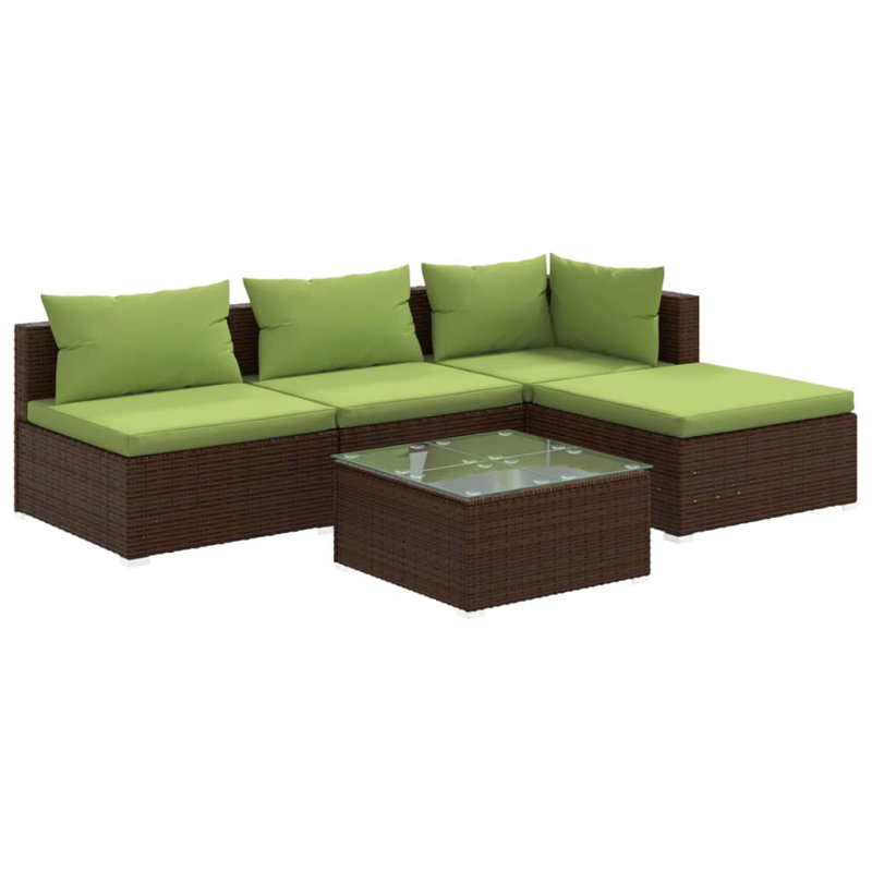 5 Piece Lounge Sofa Seating Group, Green, Brown