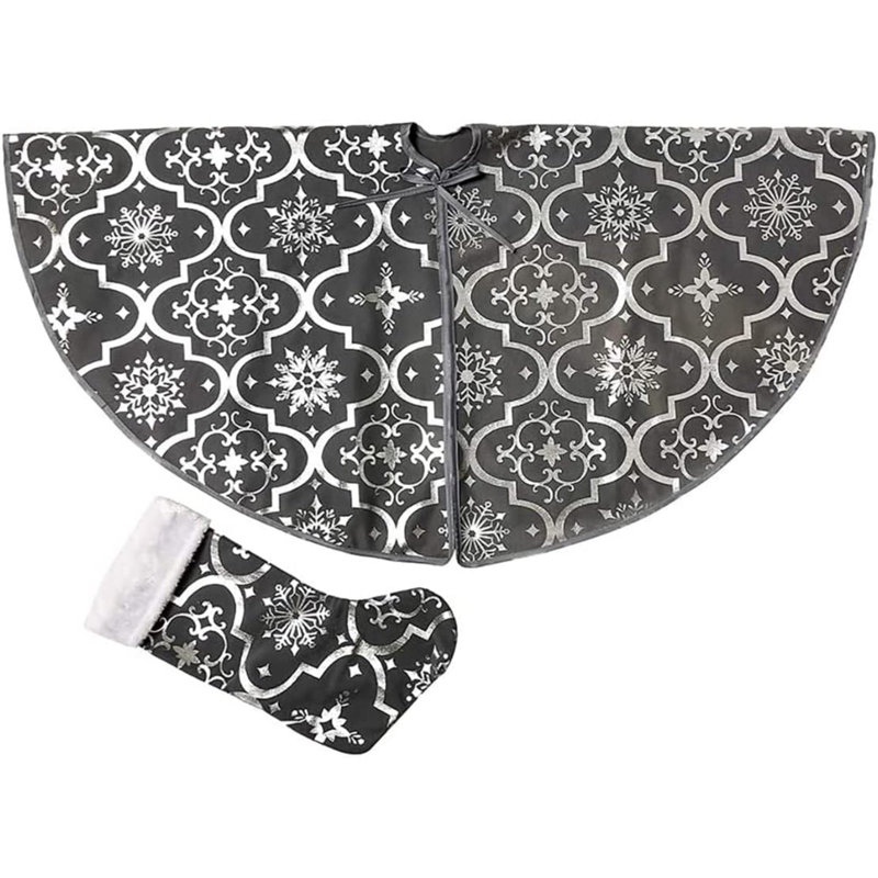 Grande jupe d'arbre de Noël 36 pouces, couverture de Noël, couverture souple, tapis, flocon de neige, jupe d'arbre de ferme pour décorations de fêtes, décorations d'intérieur (gris, 36 pouces)