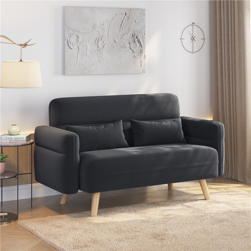  Modern Fabric Sofa Couch 2 Seater Sofa  Upholstered Loveseat, Dark Grey