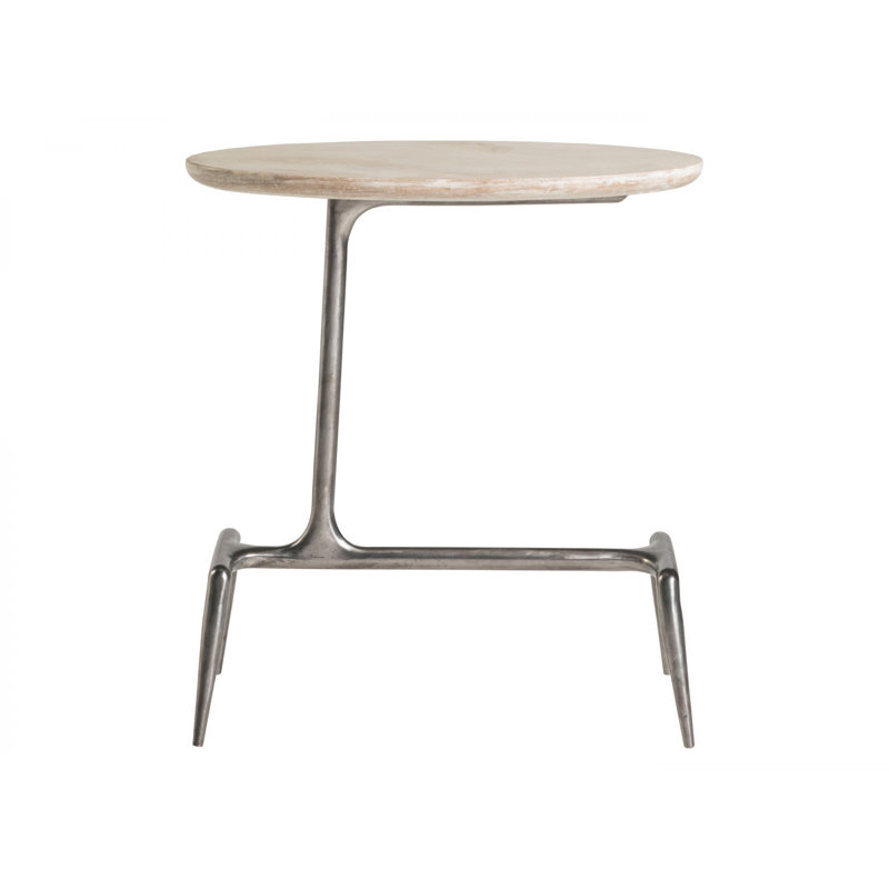 Wilder 22" Beige and Silver Metal Oval Table