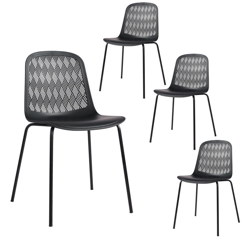 Chaises de salle à manger Mid-Century modernes avec dossier creux, chaises de salle à manger en métal, Noir, Noir