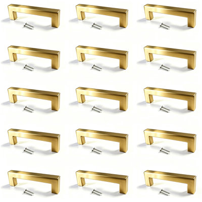 Paquet de 15 poignées d'armoire rondes modernes en acier inoxydable doré, barres, tiroirs et poignées modèle CPMBXMO0002 Distance entre les trous: 3 3/4 po