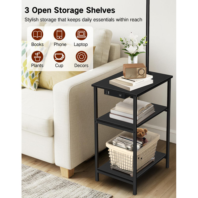 40cm W Metal Bedside Table, Black