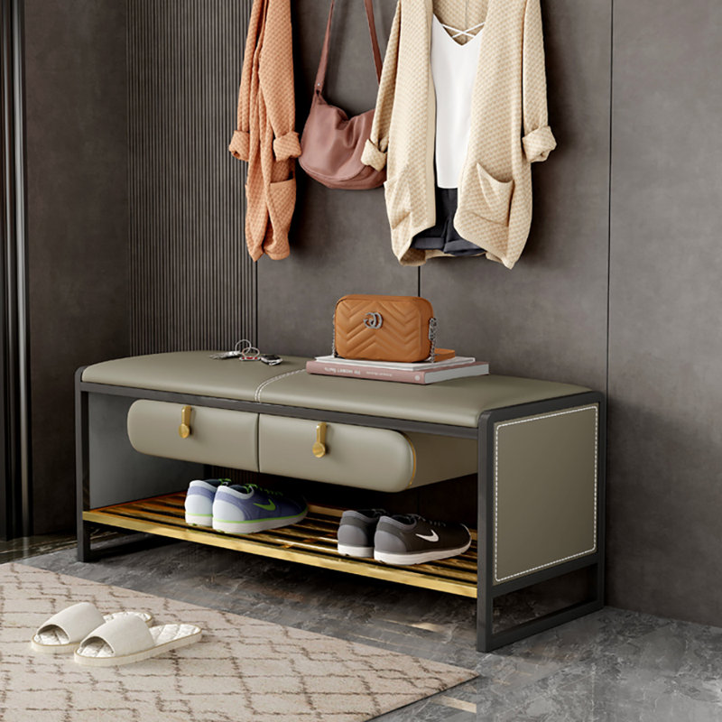 Banc de rangement pour tabouret 47,2 po, Gris clair
