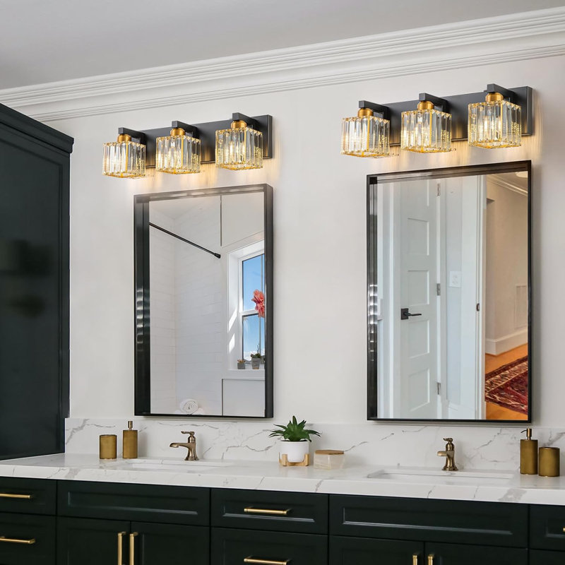 Luminaire de salle de bain moderne en cristal avec abat-jour carré - applique murale à intensité variable pour miroir, douille E26, installation facile