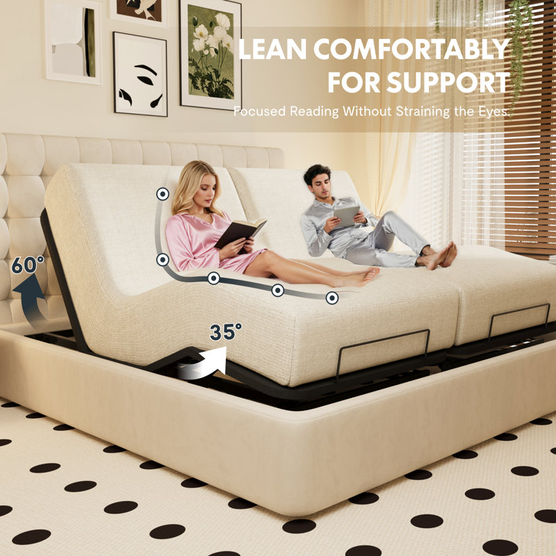 Split King Adjustable Bed Base with Segmented Design, Easy Assembly, Oxford Fabric Upholstery, Wired Remote Control, Whisper-Quiet Durable Motor, Mattress Retainer, No Box Spring Needed
