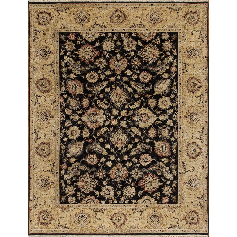 Sovereign Hand Knotted Wool Area Rug in Black/Ivory