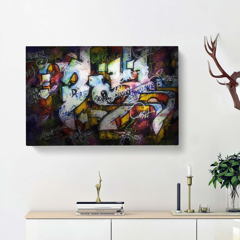 Multi-Coloured Wall Graffiti - Wrapped Canvas Print, 50cm H x 76cm W x 3cm D