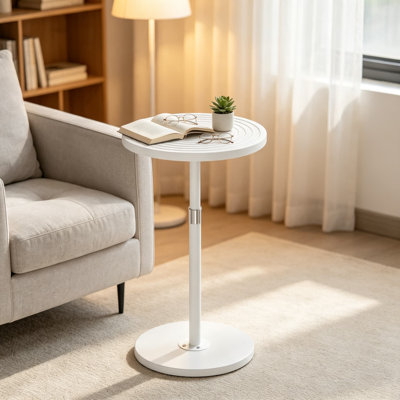 Table d'appoint ronde à hauteur réglable, table Martini à piédestal moderne avec base lestée, support à cocktail compact pour le salon, la chambre à coucher, la salle de bain, la chambre de bébé et le bureau, blanc