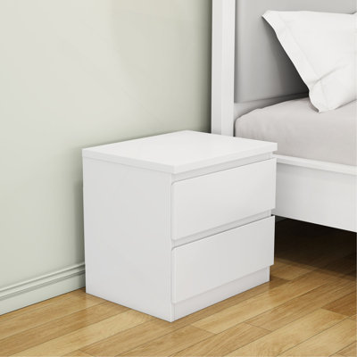 Table de chevet blanche 19,7 pouces avec 2 tiroirs, table d'appoint avec poignées sans poignées, plaque supérieure épaissie, petite table de chevet avec 2 tiroirs pour la chambre à coucher, le salon