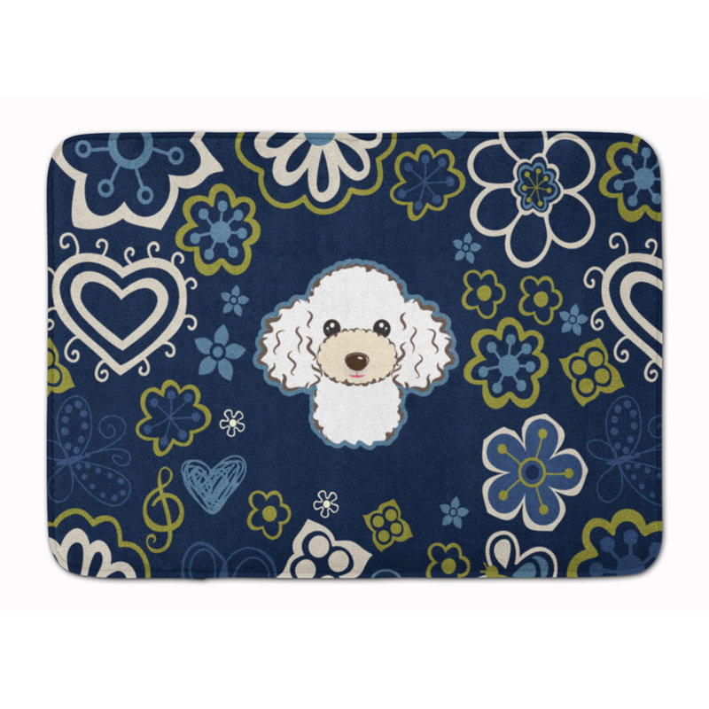 Tapis pour salle de bain en mousse à mémoire de forme fleur caniche, Blanc