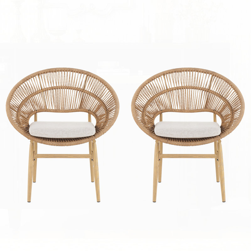 Ensemble de 2 chaises d'extérieur en osier, Beige, Naturel