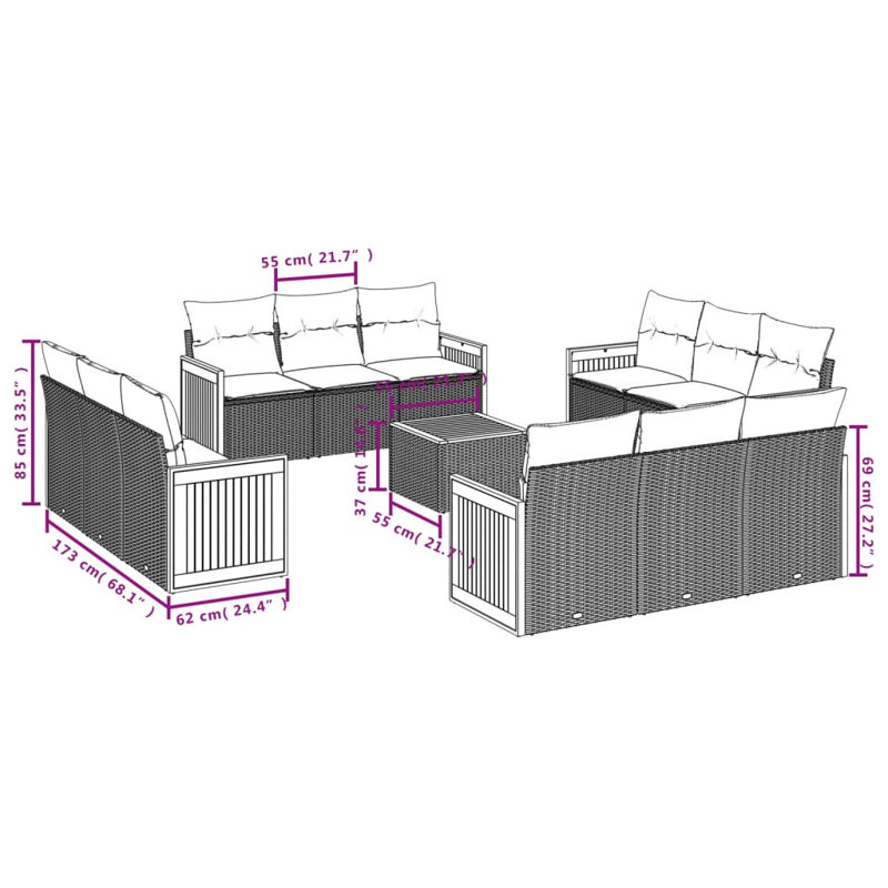  Ensemble de canapé de jardin gris