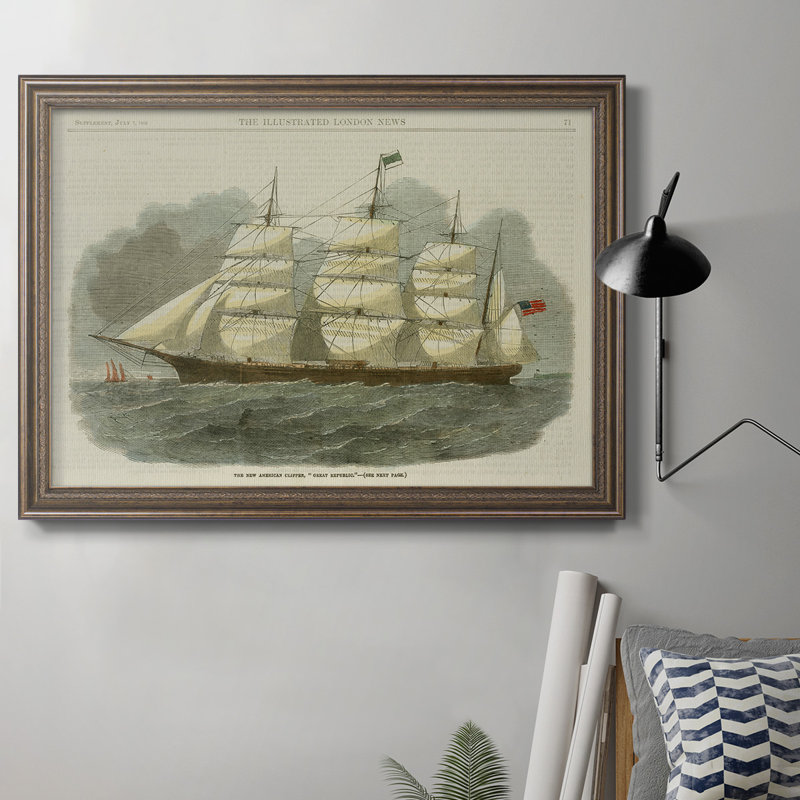 Antique Clipper Ship IV - Peinture sur toile encadrée, H 24 po x l 36 po x P 2,5 po, Cadre naturel